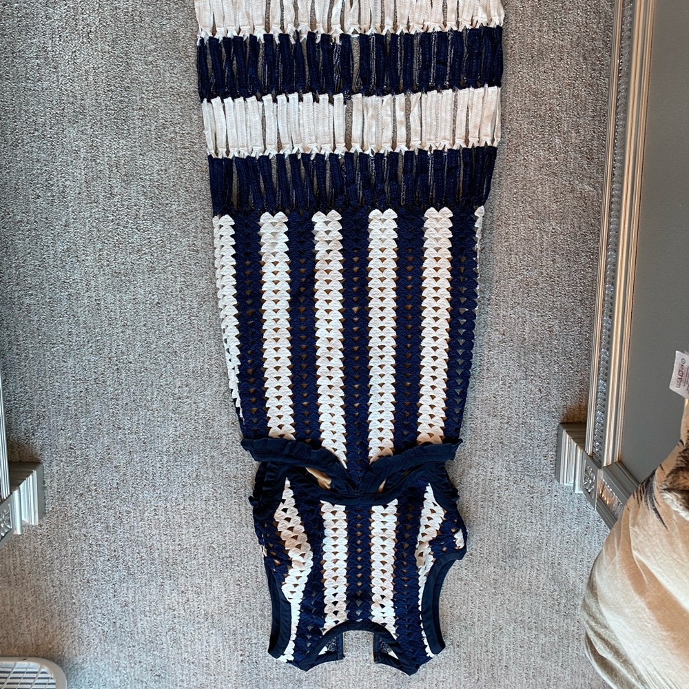 Blue/White Cutout Crochet Maxi Dress, Sz Sm